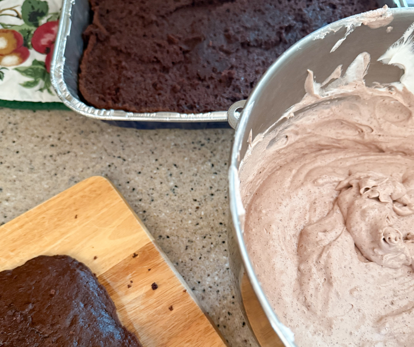 chocolate mayo cake in half